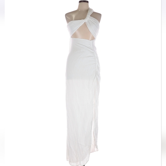 Just Bee Queen Harlow Dress White Cutout One Shoulder Maxi Size l (run small) - Picture 4 of 11